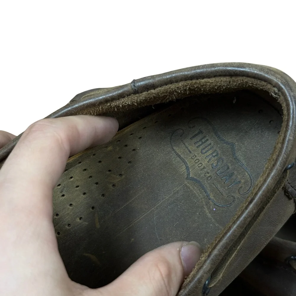 Thursday Boot Co Boat Shoes Mens 10 Brown Leather Lug Sole Handcrafted Mocs